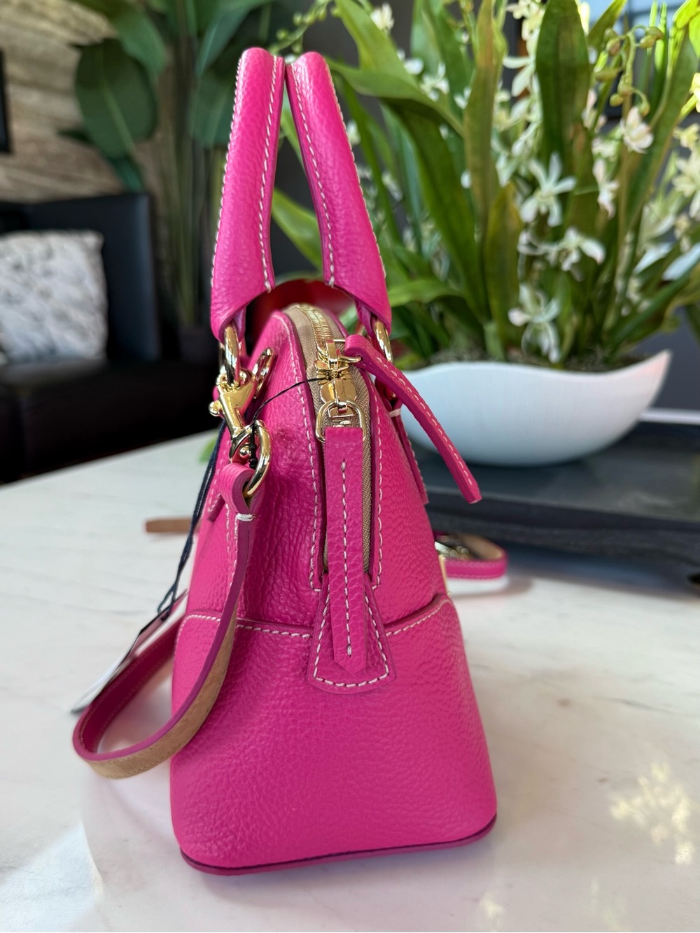 New Dooney & Bourke Lucca Leather Small Satchel Fuchsia - Picture 10 of 16